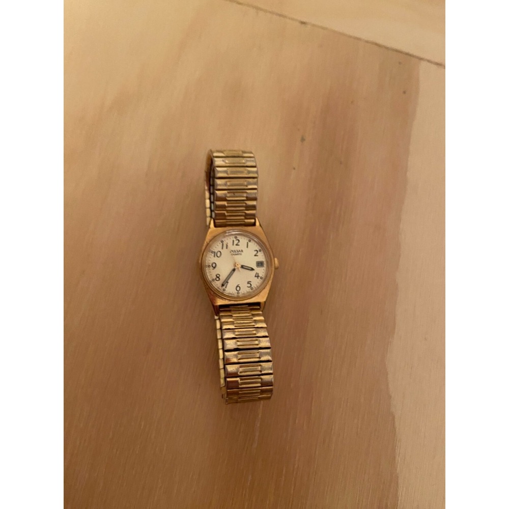 PULSAR Quartz Gold Watch V827-0430 Speidel USA Band Engraved Vintage Untested